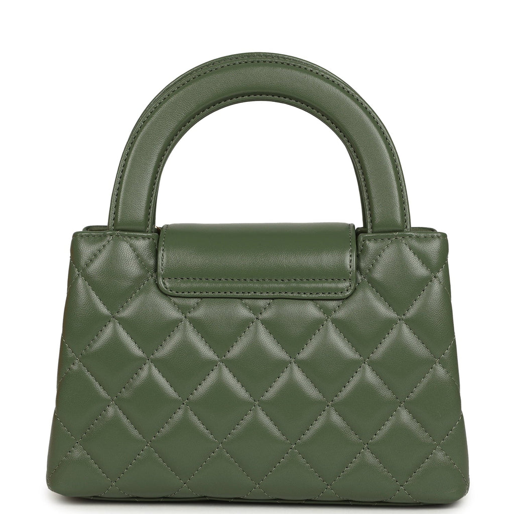 Small Kelly Shopper Khaki Shiny Aged Calfskin Brushed Gold Hardware