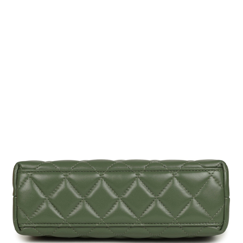 Small Kelly Shopper Khaki Shiny Aged Calfskin Brushed Gold Hardware