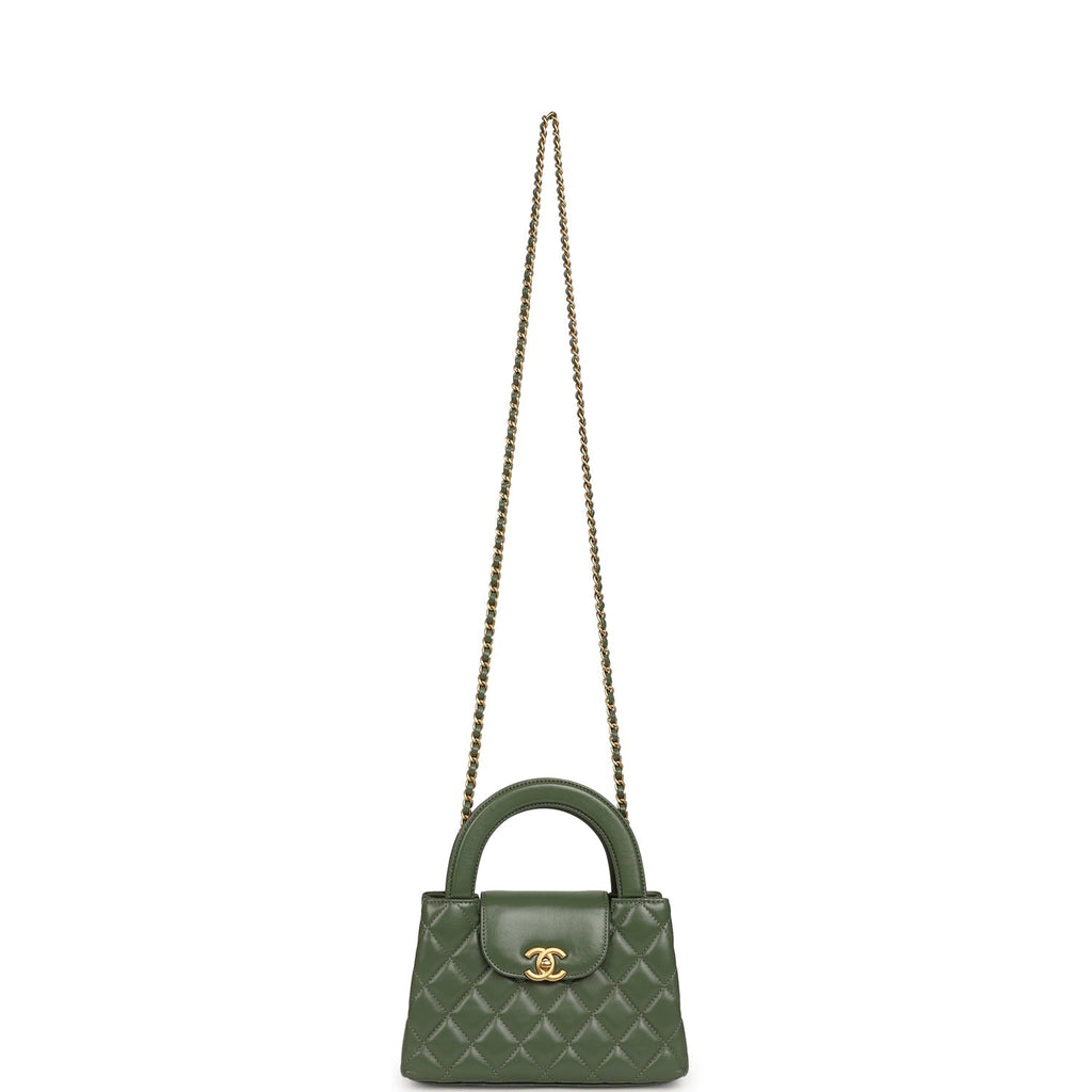 Small Kelly Shopper Khaki Shiny Aged Calfskin Brushed Gold Hardware