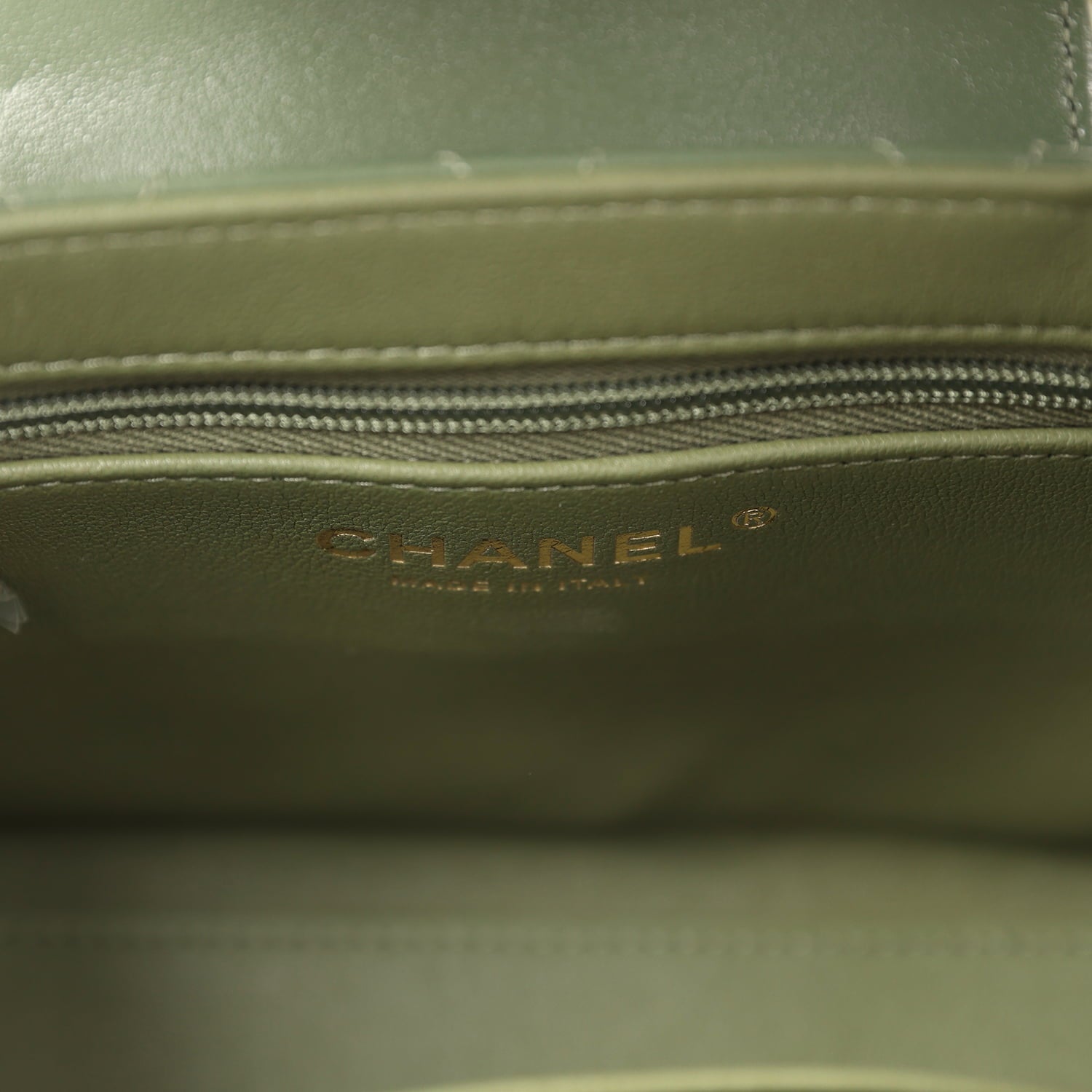 Small Kelly Shopper Khaki Shiny Aged Calfskin Brushed Gold Hardware