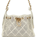 Mini 25 Hobo Bag White Perforated Calfskin Antique Gold Hardware