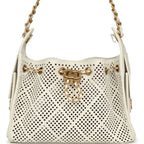 Mini 25 Hobo Bag White Perforated Calfskin Antique Gold Hardware