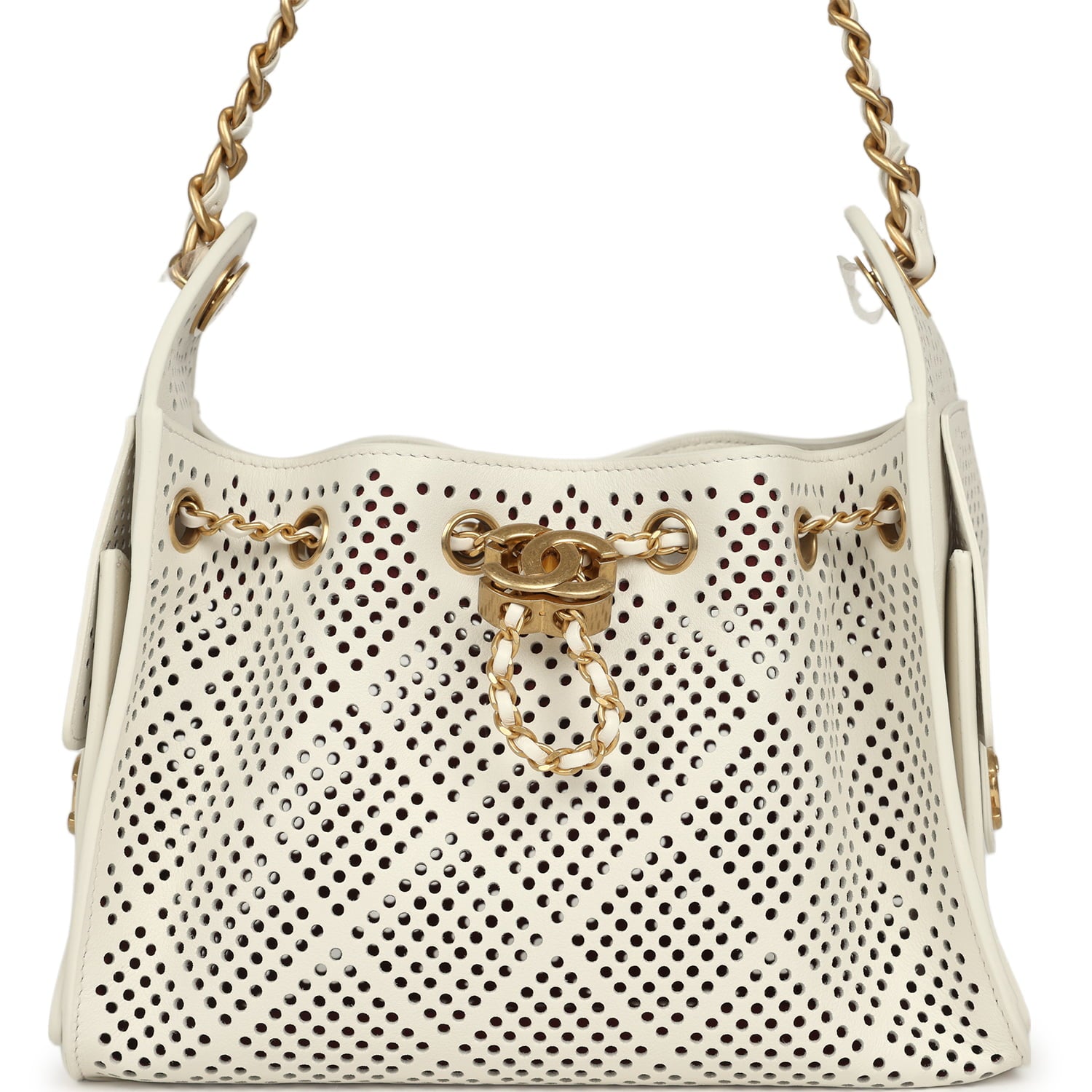 Mini 25 Hobo Bag White Perforated Calfskin Antique Gold Hardware