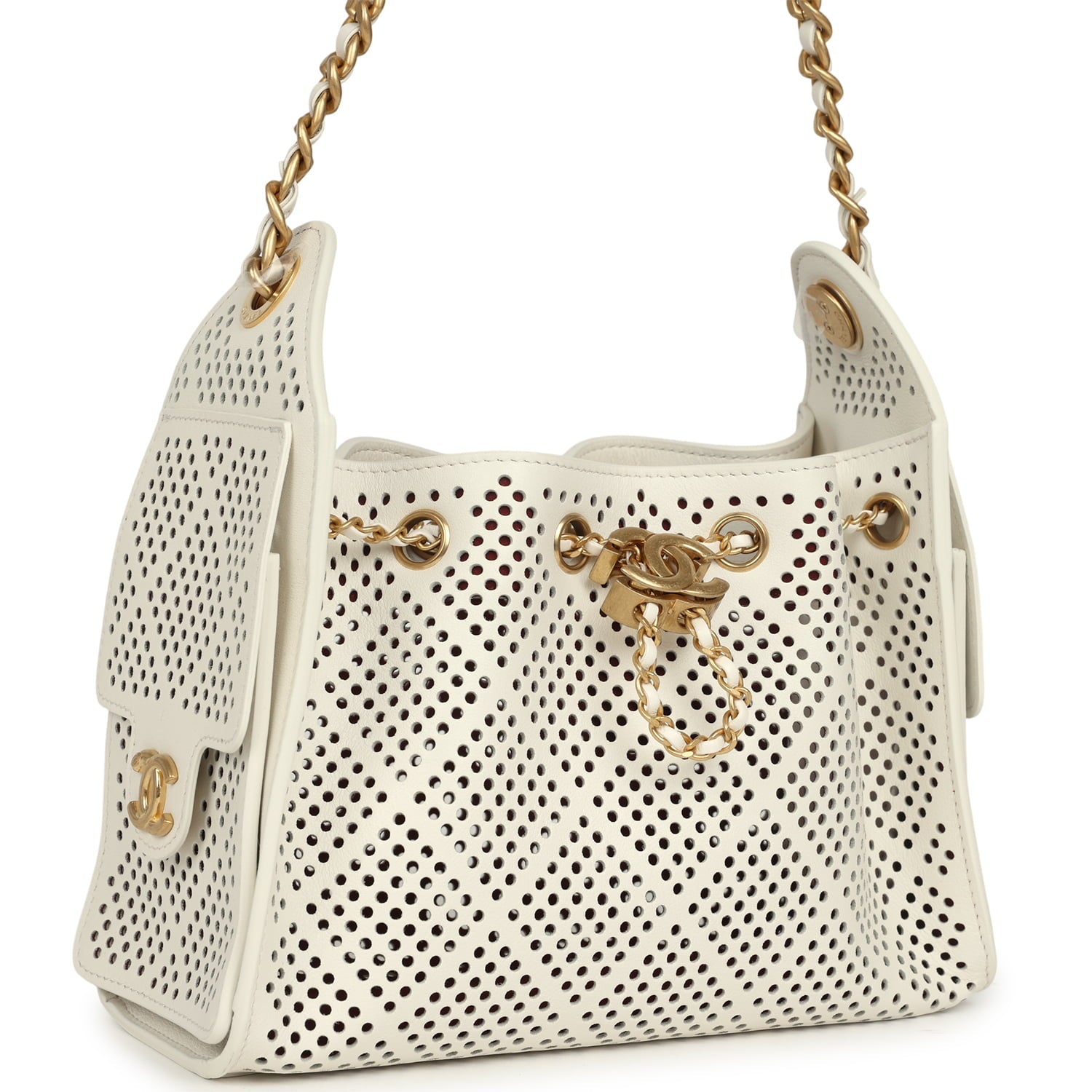 Mini 25 Hobo Bag White Perforated Calfskin Antique Gold Hardware