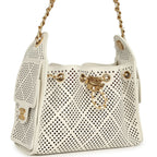 Mini 25 Hobo Bag White Perforated Calfskin Antique Gold Hardware
