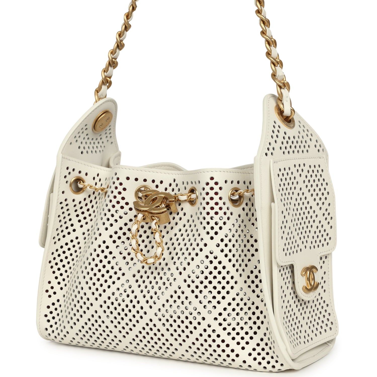 Mini 25 Hobo Bag White Perforated Calfskin Antique Gold Hardware