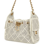 Mini 25 Hobo Bag White Perforated Calfskin Antique Gold Hardware