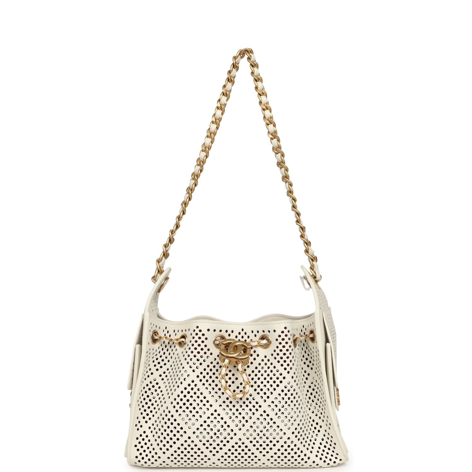 Mini 25 Hobo Bag White Perforated Calfskin Antique Gold Hardware