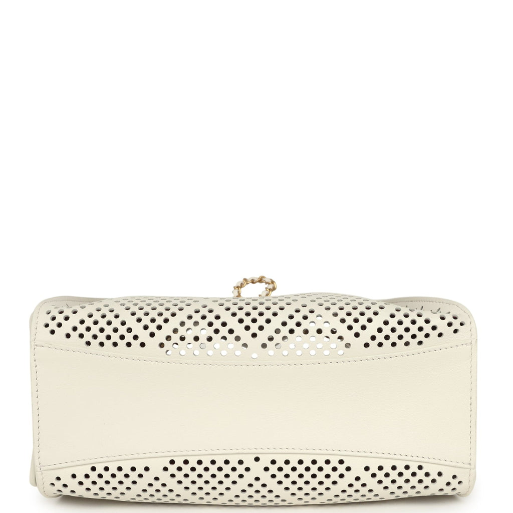 Mini 25 Hobo Bag White Perforated Calfskin Antique Gold Hardware