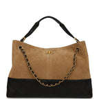 Large Coco Base Hobo Bag Brown Suede and Black Shiny Lambskin Brushed Gold Hardware