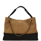 Large Coco Base Hobo Bag Brown Suede and Black Shiny Lambskin Brushed Gold Hardware