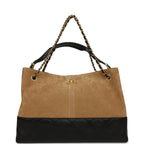 Large Coco Base Hobo Bag Brown Suede and Black Shiny Lambskin Brushed Gold Hardware
