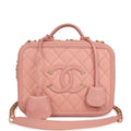 Medium CC Filigree Vanity Case Pink Caviar Brushed Gold Hardware