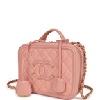 Medium CC Filigree Vanity Case Pink Caviar Brushed Gold Hardware