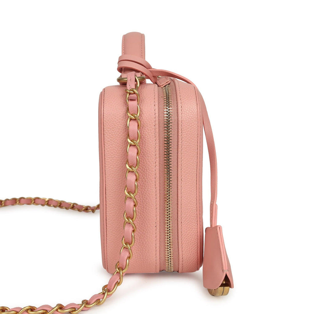 Medium CC Filigree Vanity Case Pink Caviar Brushed Gold Hardware
