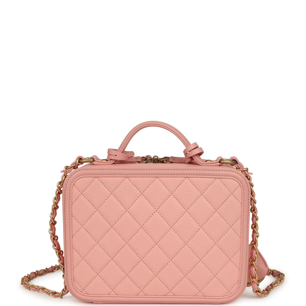 Medium CC Filigree Vanity Case Pink Caviar Brushed Gold Hardware