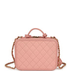 Medium CC Filigree Vanity Case Pink Caviar Brushed Gold Hardware