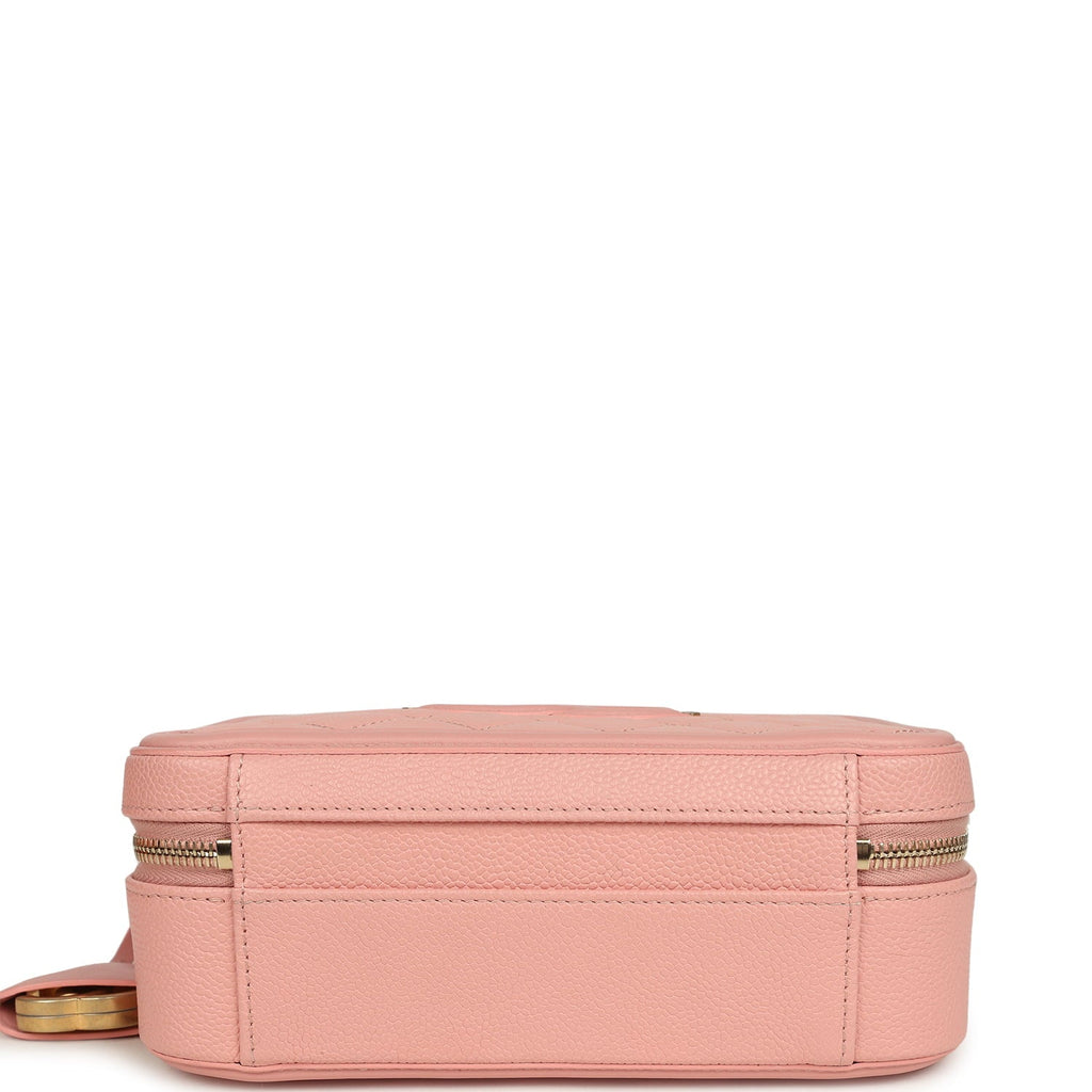 Medium CC Filigree Vanity Case Pink Caviar Brushed Gold Hardware