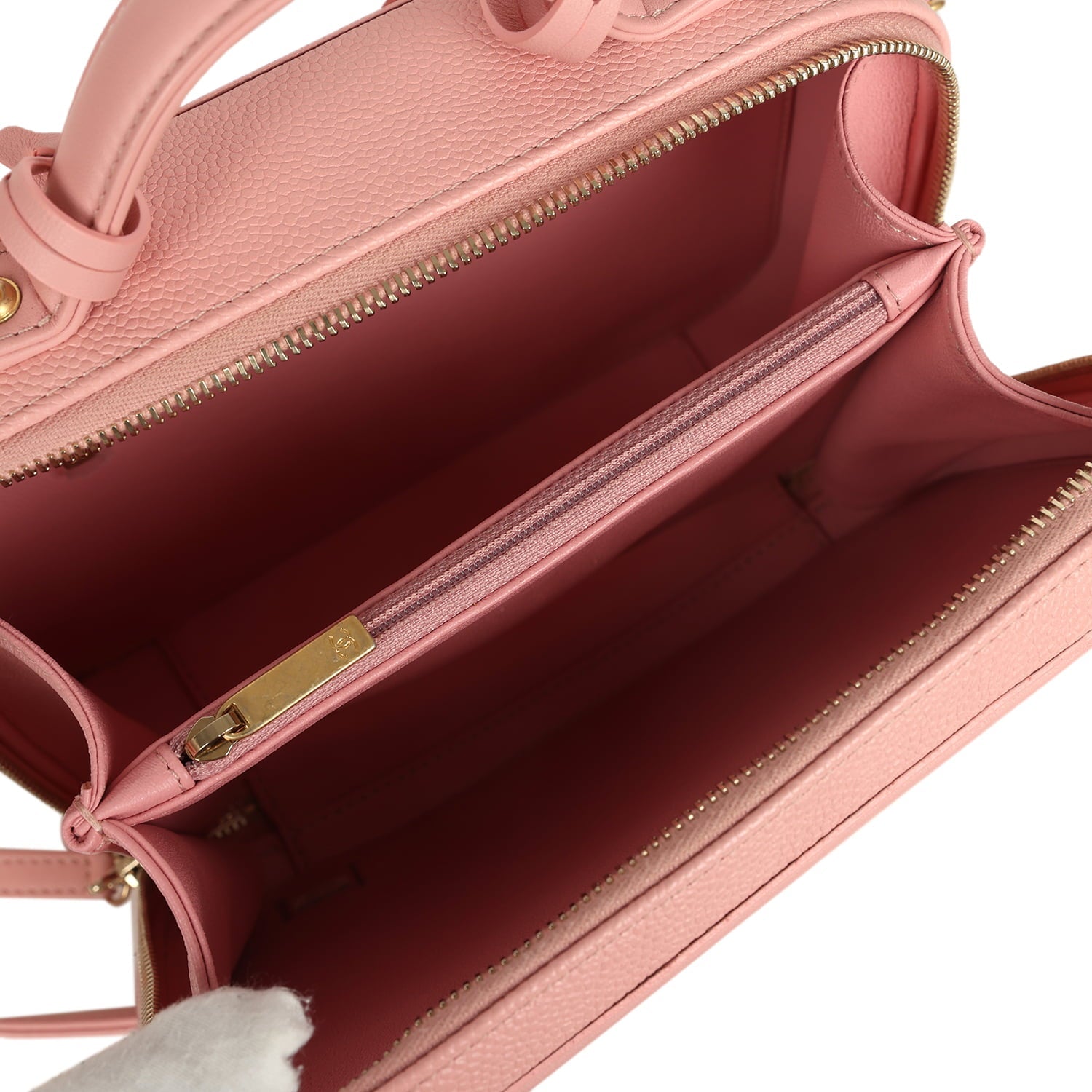 Medium CC Filigree Vanity Case Pink Caviar Brushed Gold Hardware