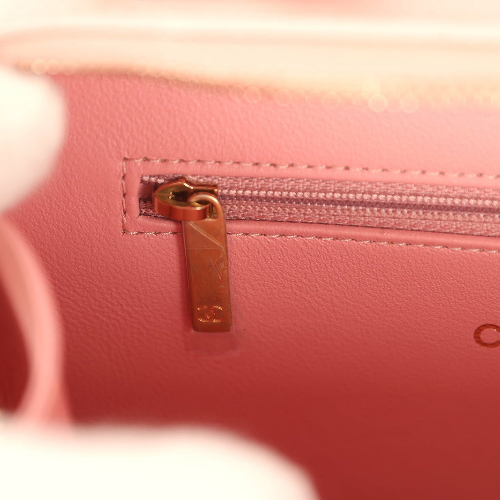 Medium CC Filigree Vanity Case Pink Caviar Brushed Gold Hardware