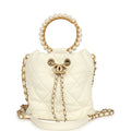 Pre-owned Mini Pearl Top Handle Bucket Bag White Calfskin Antique Gold Hardware