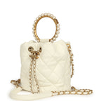 Mini Pearl Top Handle Bucket Bag White Calfskin Antique Gold Hardware