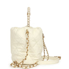 Mini Pearl Top Handle Bucket Bag White Calfskin Antique Gold Hardware