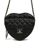 CC In Love Large Heart Bag with Chain Black Lambskin Light Gold Hardware