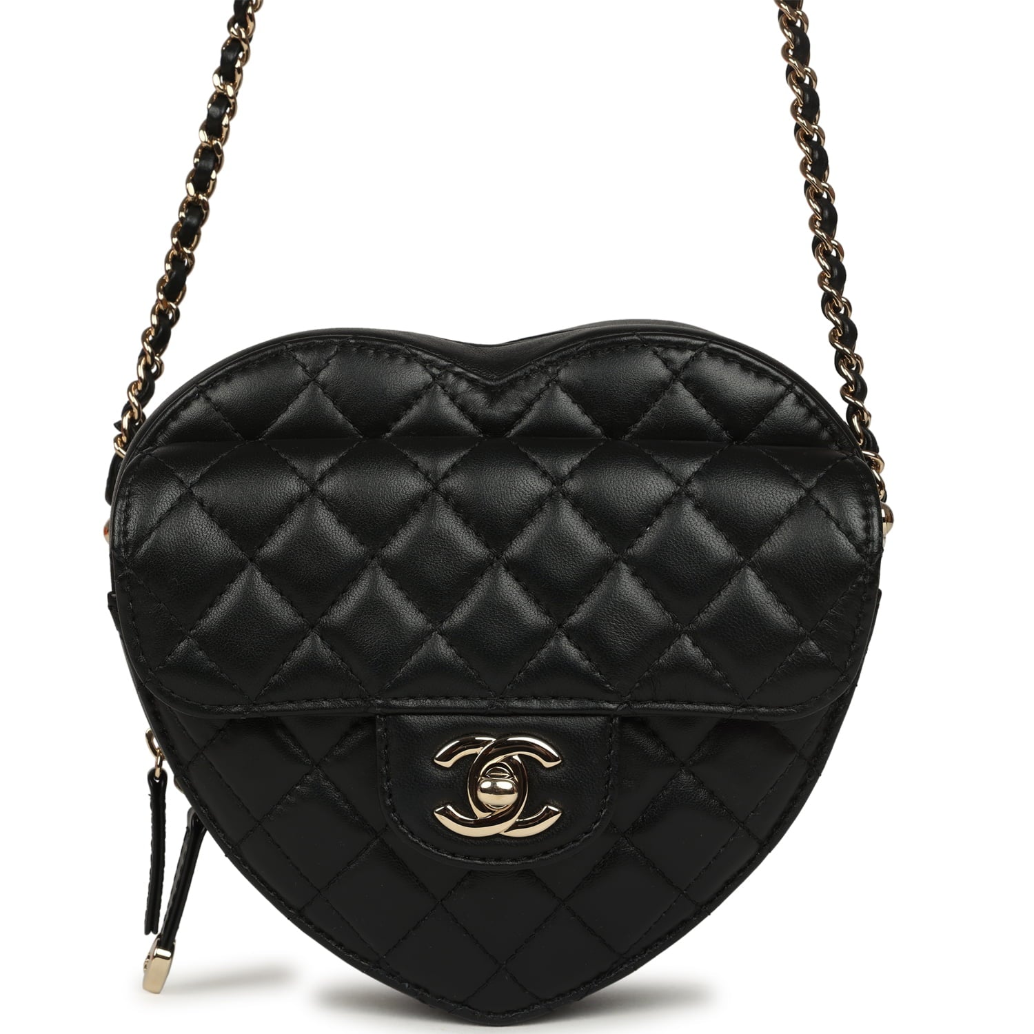 CC In Love Large Heart Bag with Chain Black Lambskin Light Gold Hardware