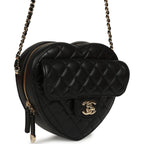 CC In Love Large Heart Bag with Chain Black Lambskin Light Gold Hardware