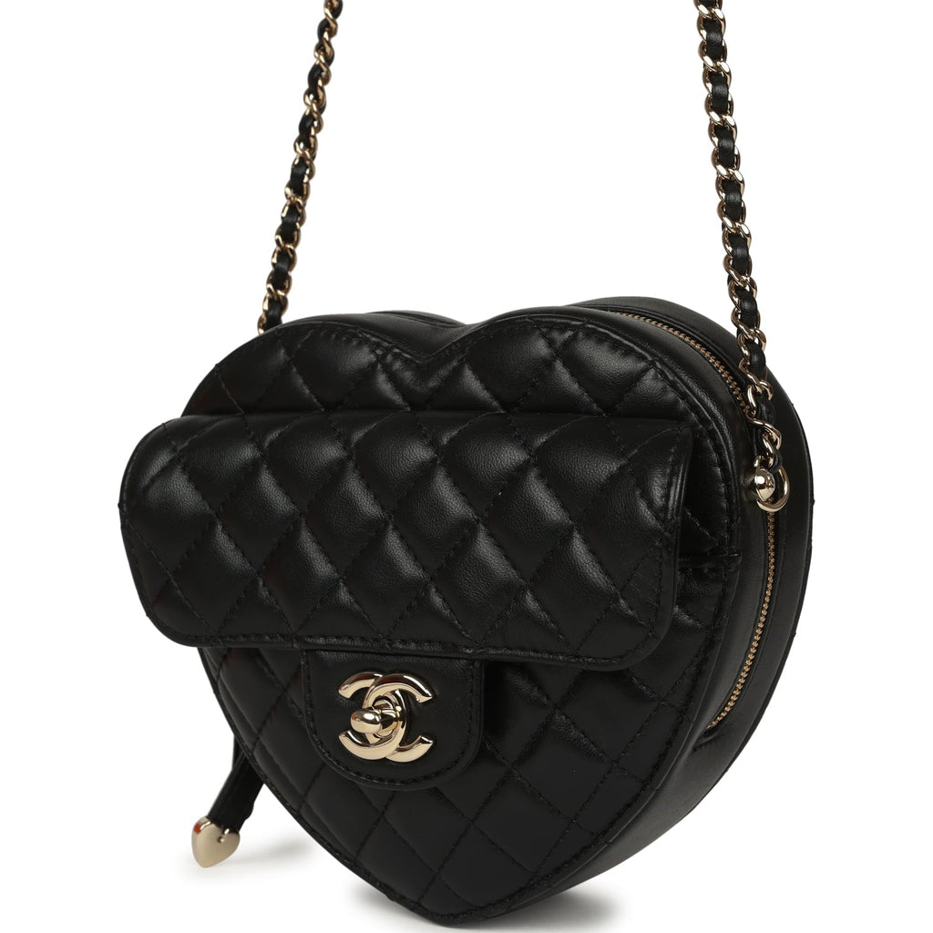 CC In Love Large Heart Bag with Chain Black Lambskin Light Gold Hardware
