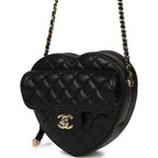 CC In Love Large Heart Bag with Chain Black Lambskin Light Gold Hardware