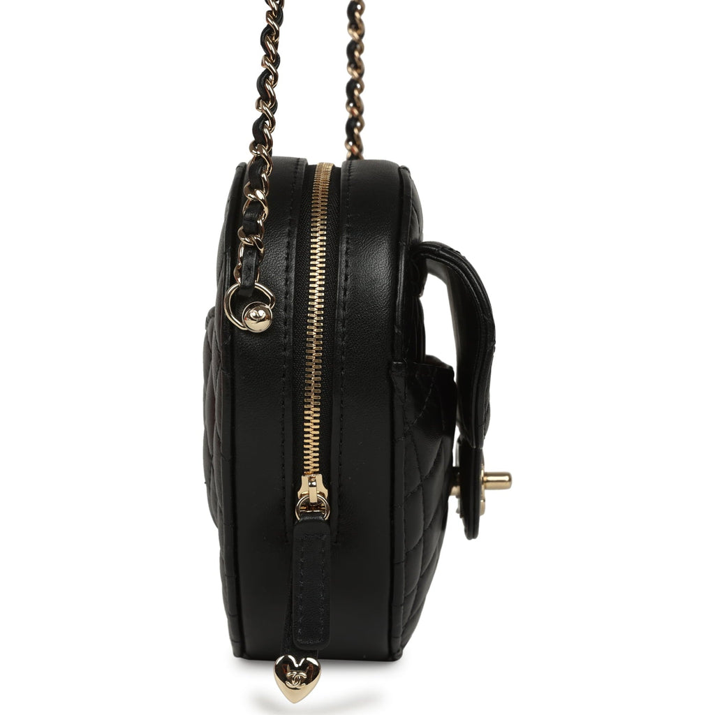 CC In Love Large Heart Bag with Chain Black Lambskin Light Gold Hardware