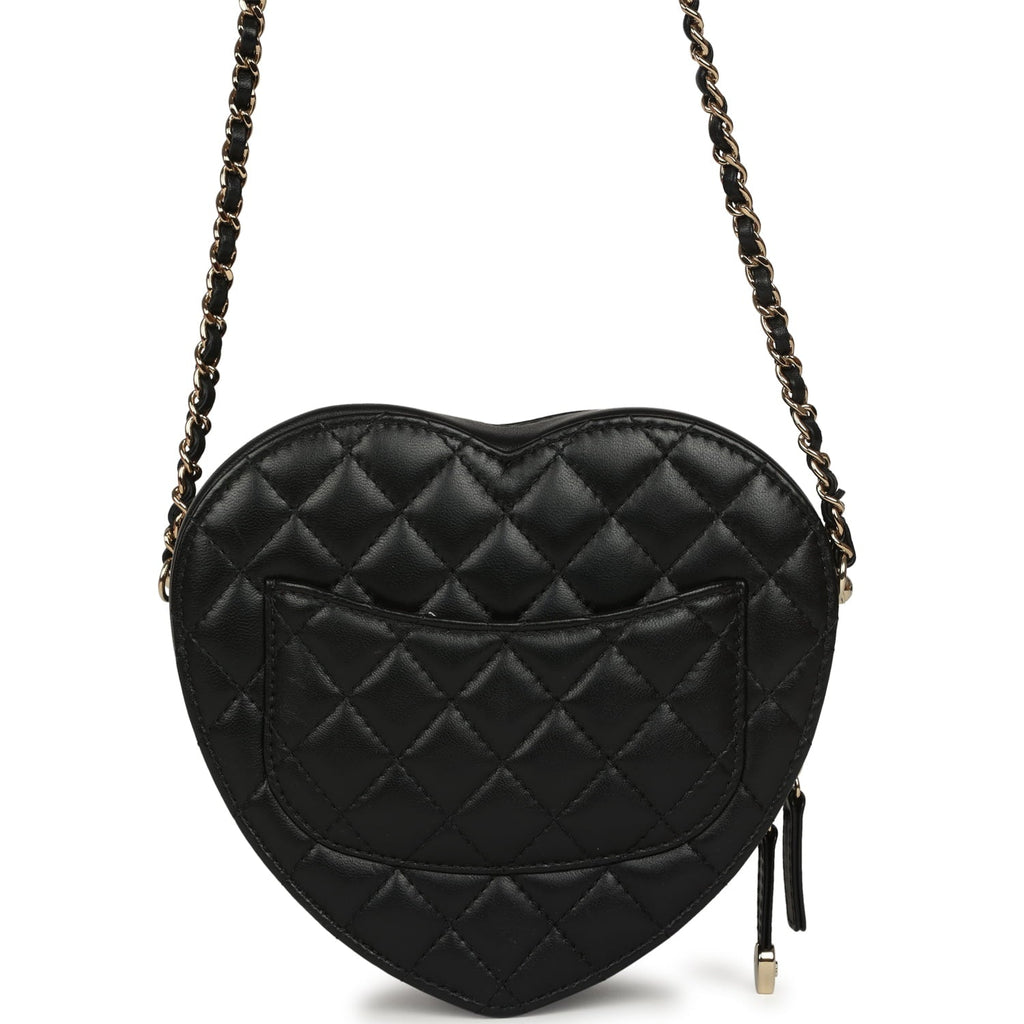 CC In Love Large Heart Bag with Chain Black Lambskin Light Gold Hardware