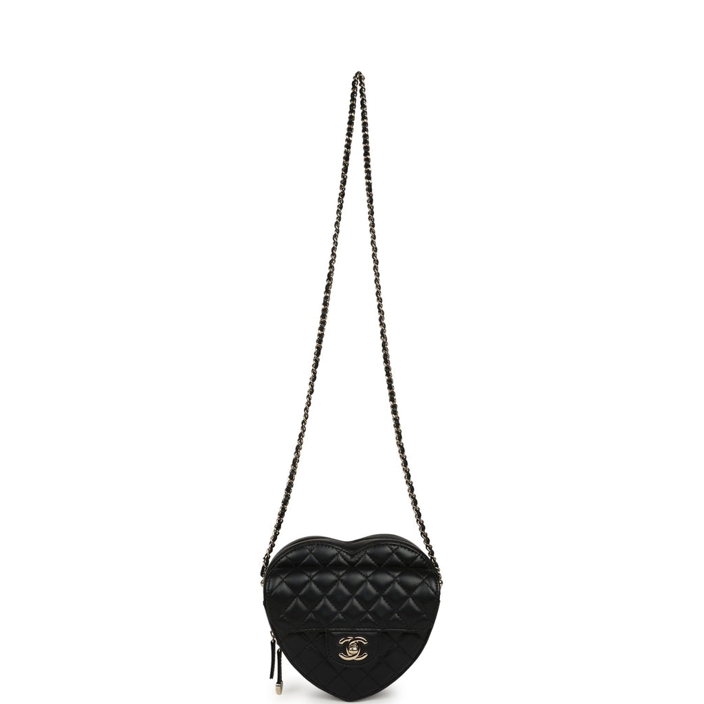 CC In Love Large Heart Bag with Chain Black Lambskin Light Gold Hardware