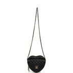 CC In Love Large Heart Bag with Chain Black Lambskin Light Gold Hardware