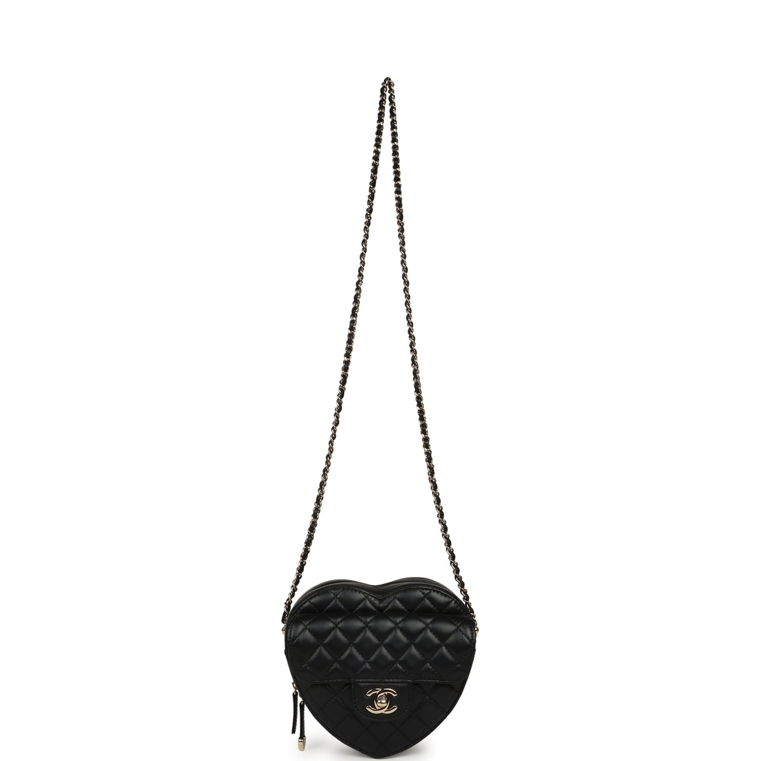 CC In Love Large Heart Bag with Chain Black Lambskin Light Gold Hardware