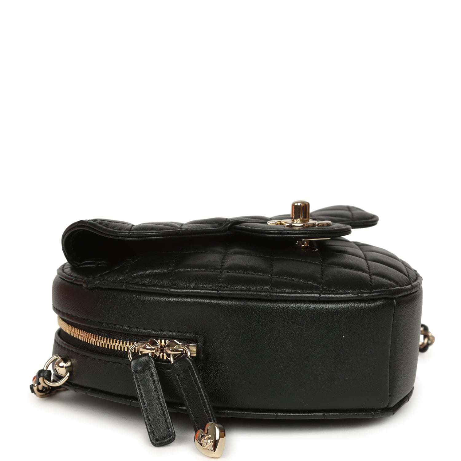 CC In Love Large Heart Bag with Chain Black Lambskin Light Gold Hardware