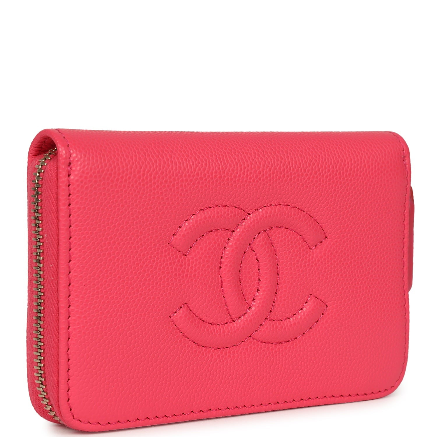 CC Zipped Wallet Fuchsia Shiny Caviar Light Gold Hardware