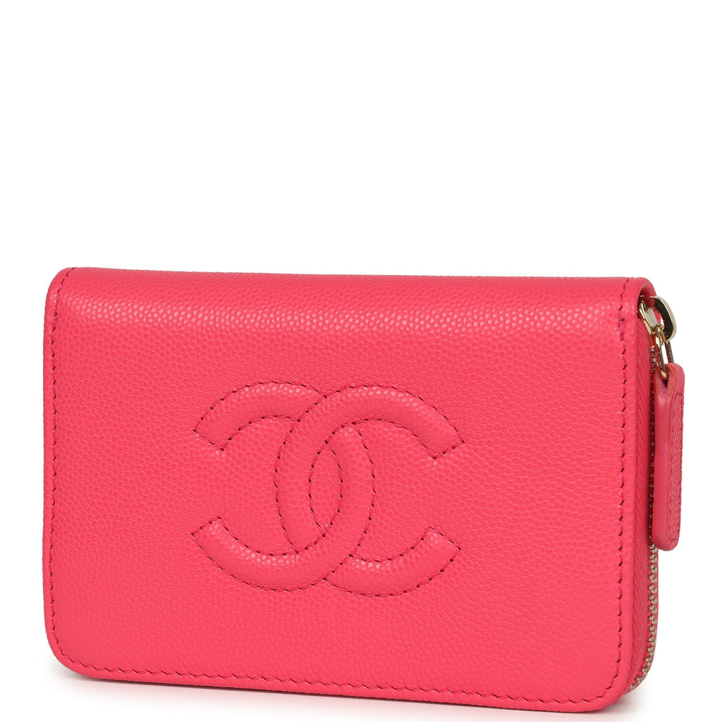 CC Zipped Wallet Fuchsia Shiny Caviar Light Gold Hardware