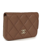 Classic Zipped Coin Purse Wallet Brown Shiny Caviar Light Gold Hardware