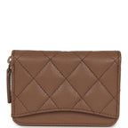Classic Zipped Coin Purse Wallet Brown Shiny Caviar Light Gold Hardware
