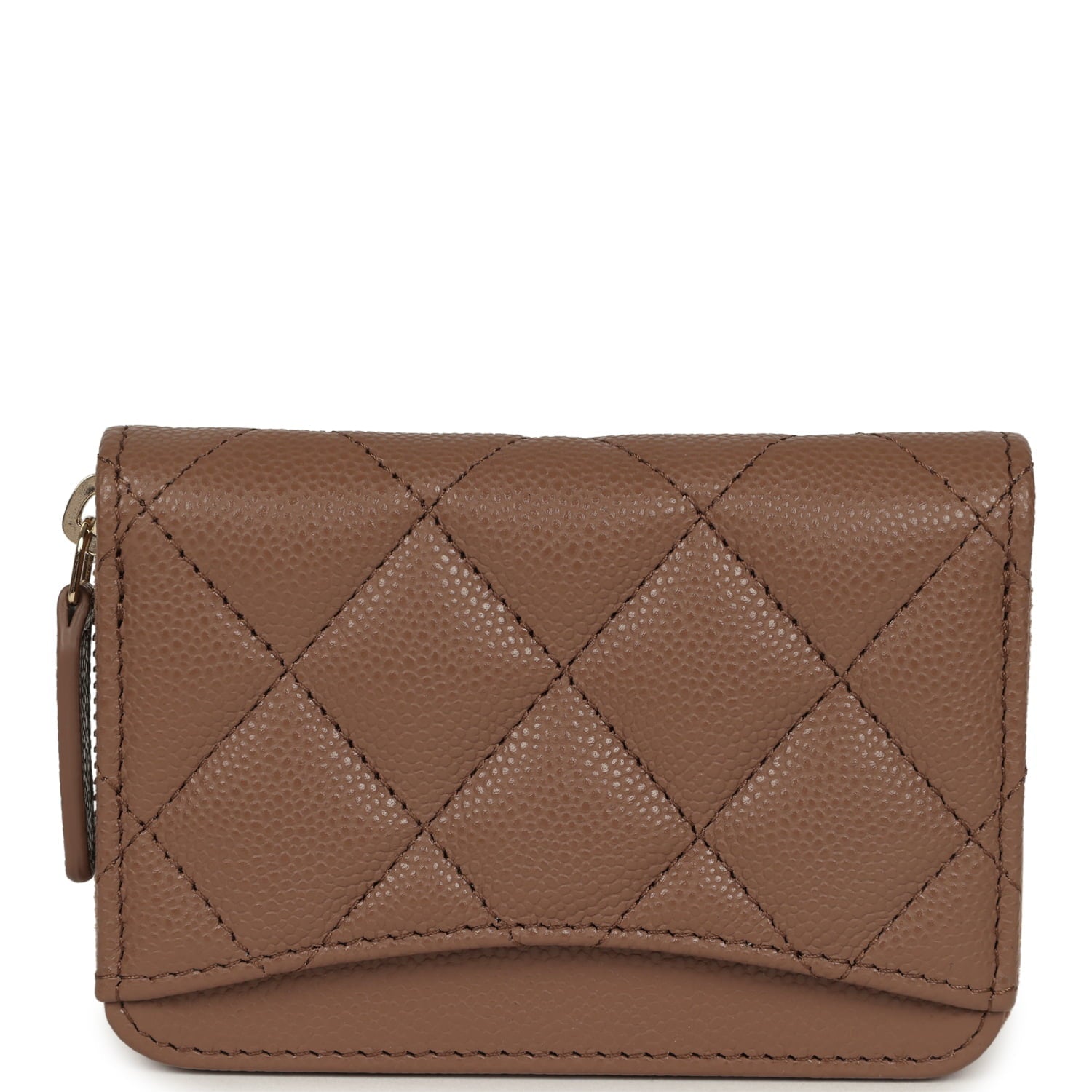 Classic Zipped Coin Purse Wallet Brown Shiny Caviar Light Gold Hardware