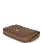 Classic Zipped Coin Purse Wallet Brown Shiny Caviar Light Gold Hardware