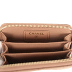 Classic Zipped Coin Purse Wallet Brown Shiny Caviar Light Gold Hardware