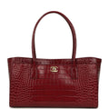 Small Cerf Shopping Bag Burgundy Croc Embossed Calfskin Gold Hardware