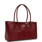 Small Cerf Shopping Bag Burgundy Croc Embossed Calfskin Gold Hardware