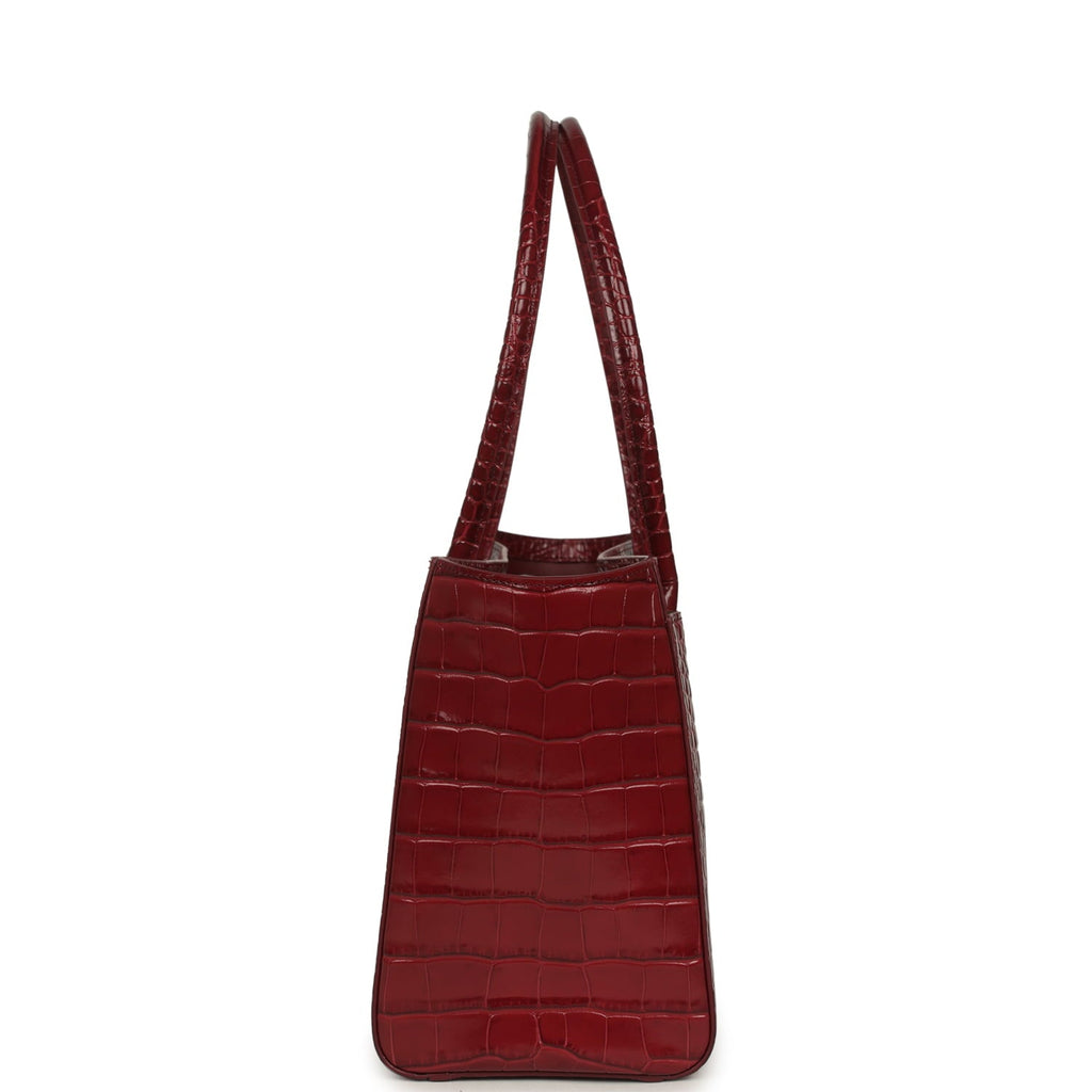 Small Cerf Shopping Bag Burgundy Croc Embossed Calfskin Gold Hardware