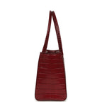 Small Cerf Shopping Bag Burgundy Croc Embossed Calfskin Gold Hardware