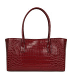 Small Cerf Shopping Bag Burgundy Croc Embossed Calfskin Gold Hardware